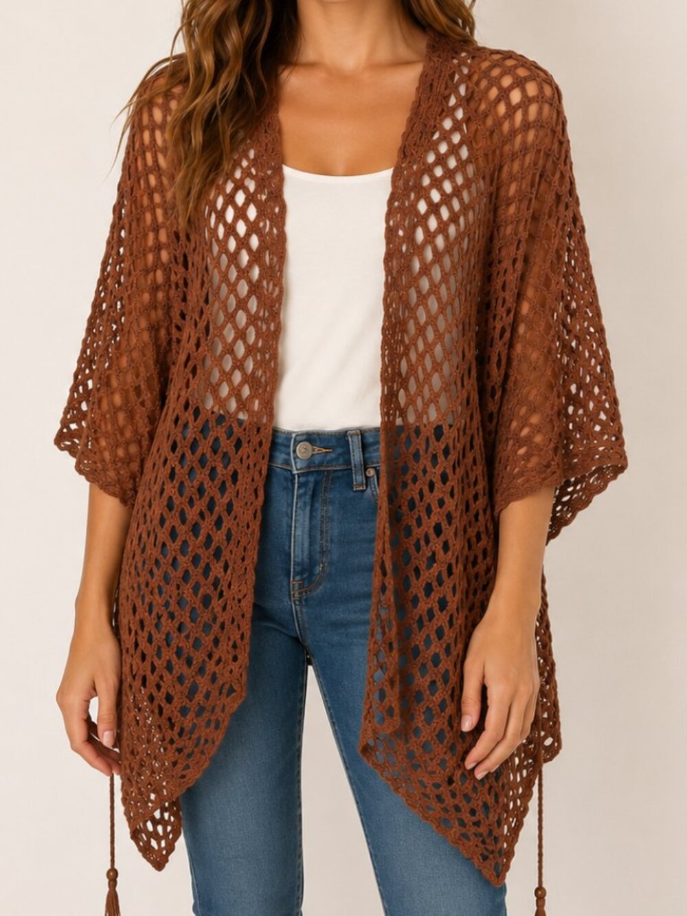Annie's Eye Women Summer Rust Tie Beach Crochet Cover Up Cape Kimono One Size